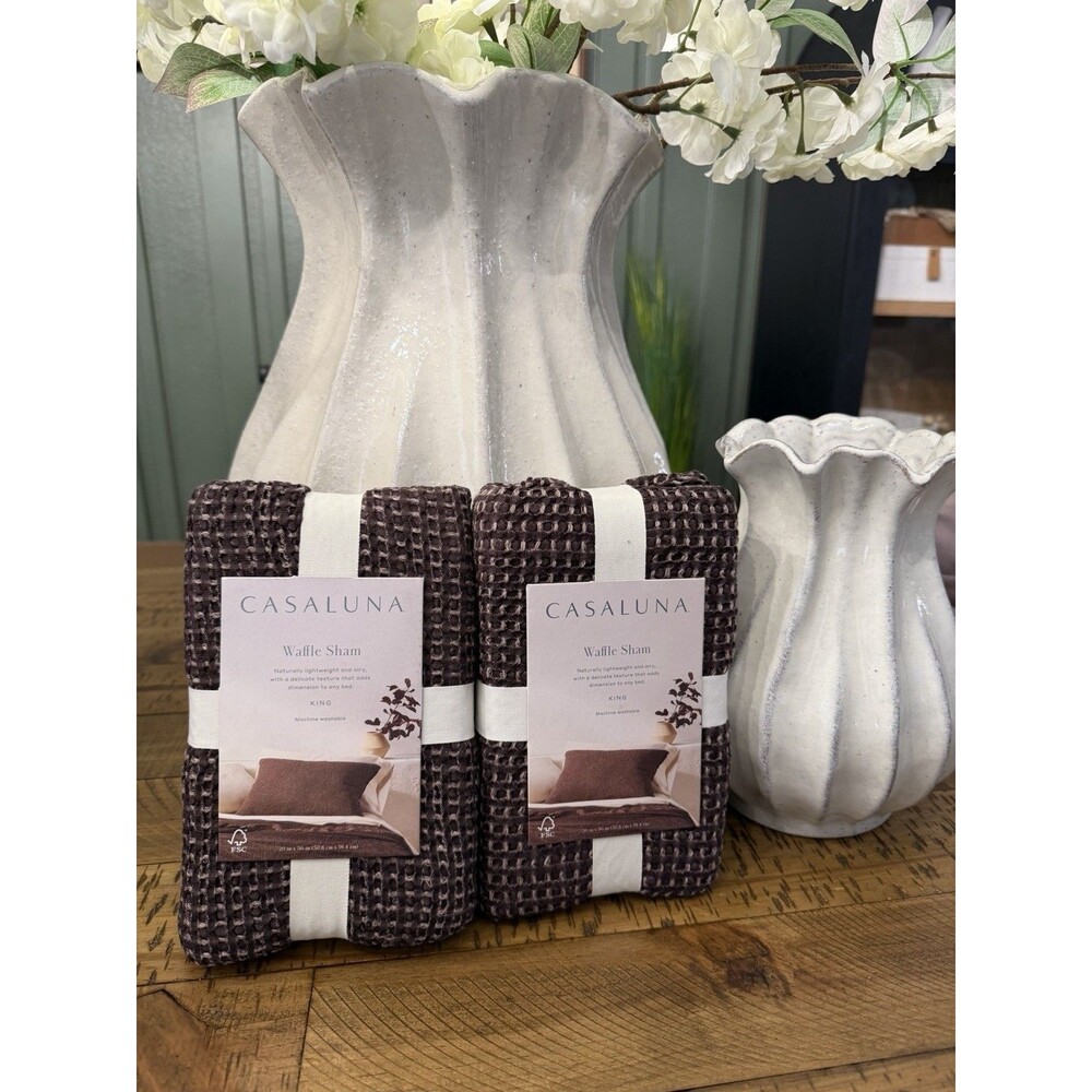 SET OF 2- King Textured Waffle Pillow Shams Dark Fig - Casaluna NEW